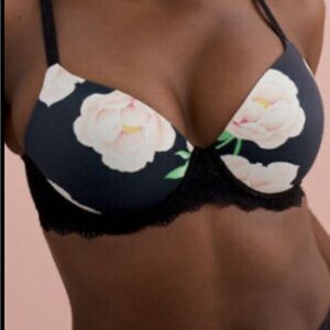 Floral Black Lace Trim Bra